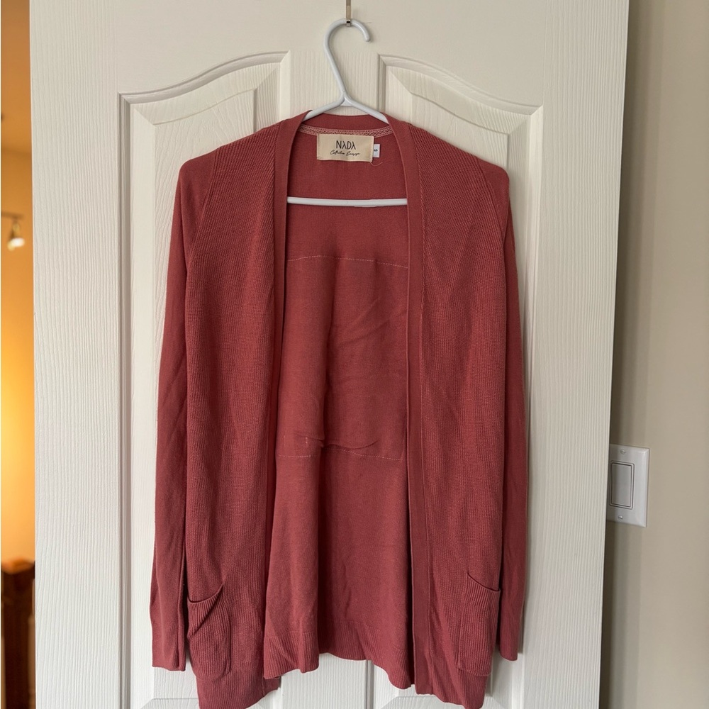 Nada Pink Cardigan Sweater Lightweight Open-Front